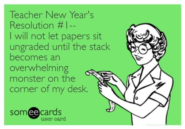 Teacher Humor New Year's Resolution on Graded Papers