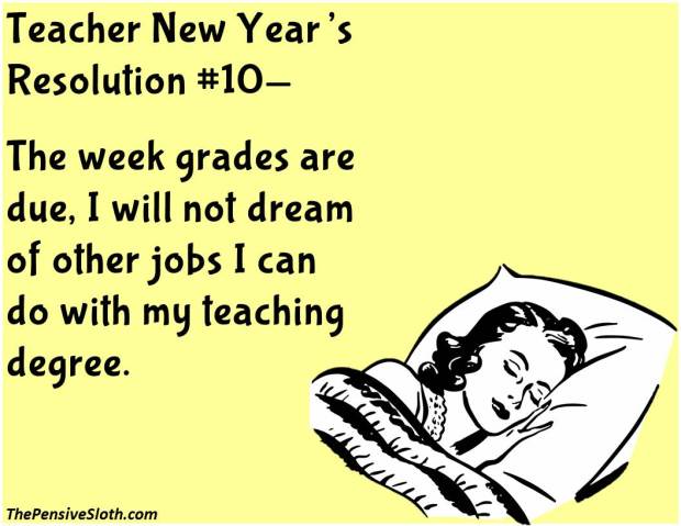 Teacher Humor from The Pensive Sloth Top Teacher New Year Resolutions 