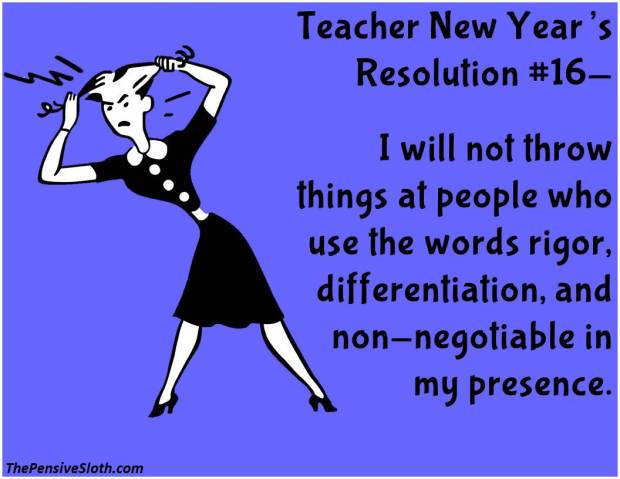 Teacher Humor from The Pensive Sloth Top Teacher New Year Resolutions 