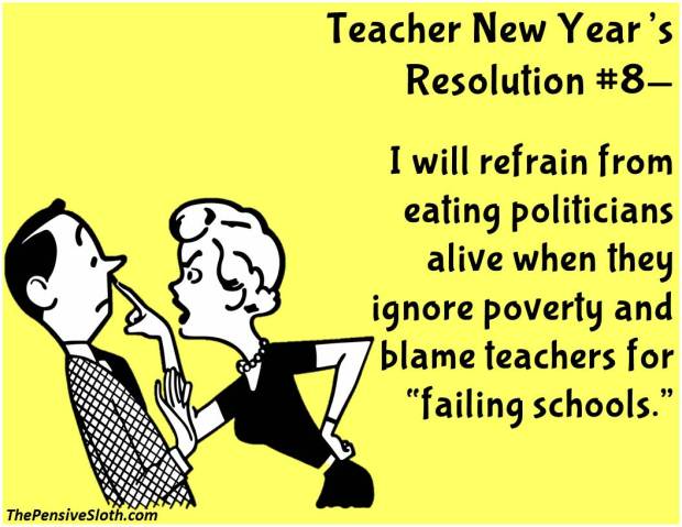 Teacher Humor from The Pensive Sloth Top Teacher New Year Resolutions 